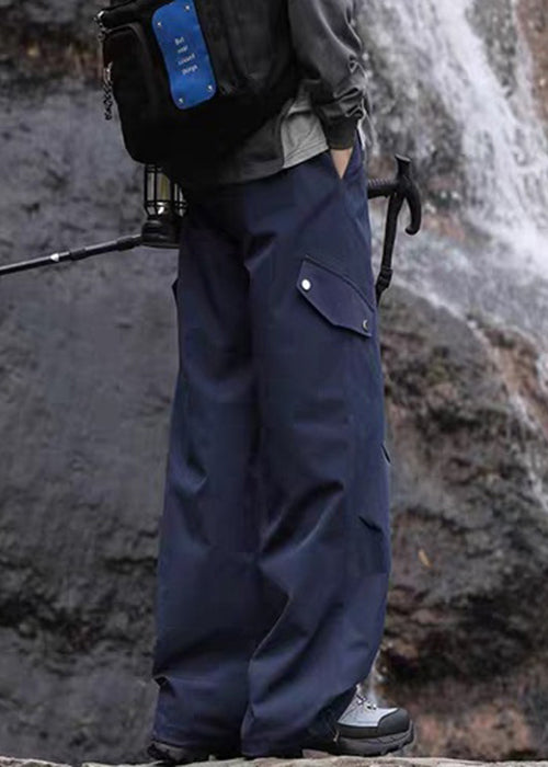 Navy Cotton Men Pockets Casual Fall Pantsl Drawstring