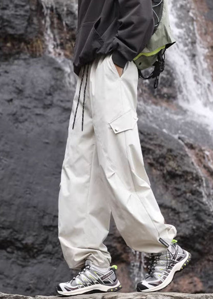 Pockets Navy Casual Lace Waist Elastic Pants Mens Up Cotton