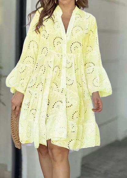 Cotton Dress Summer Oversized Sun Pink Hollow Out Casual