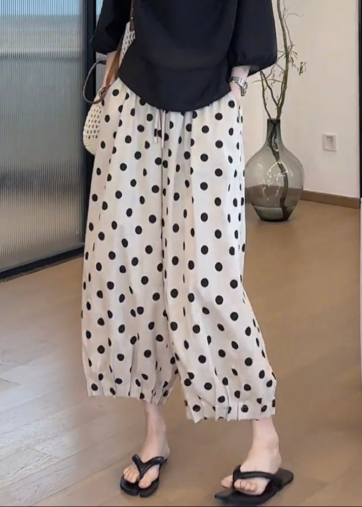 Elastic Pants Waist Lantern Casual Dot Print Pockets Cotton
