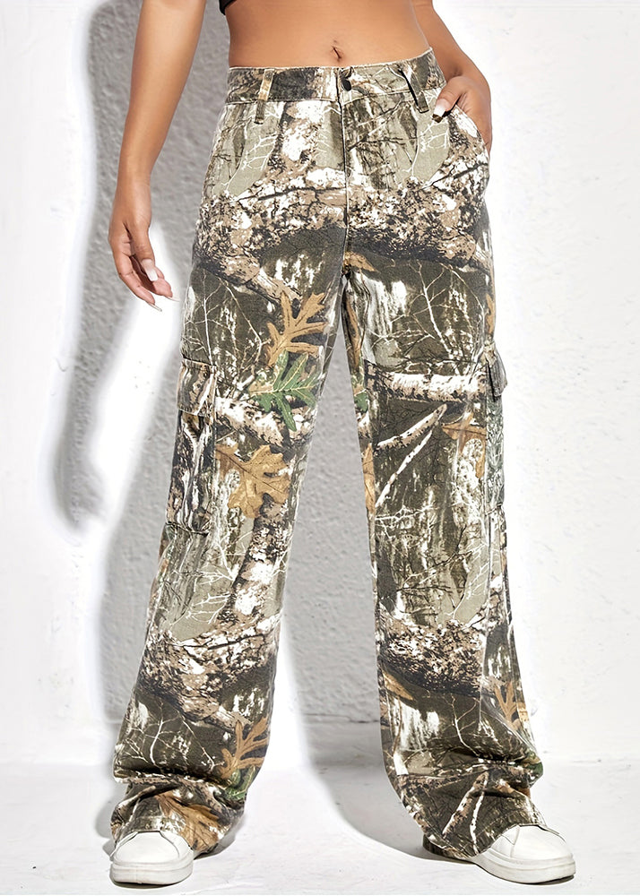 Pockets Casual Print Spring Pants Waist High Cotton