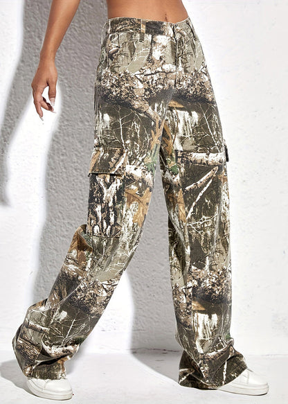 Pockets Casual Print Spring Pants Waist High Cotton