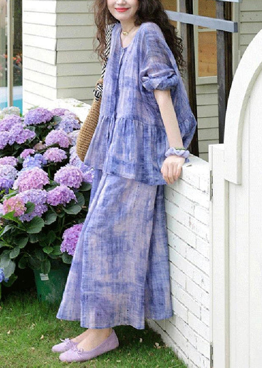 Casual Two Tie Strap Spaghetti Dress And Dye Cardigans Purple