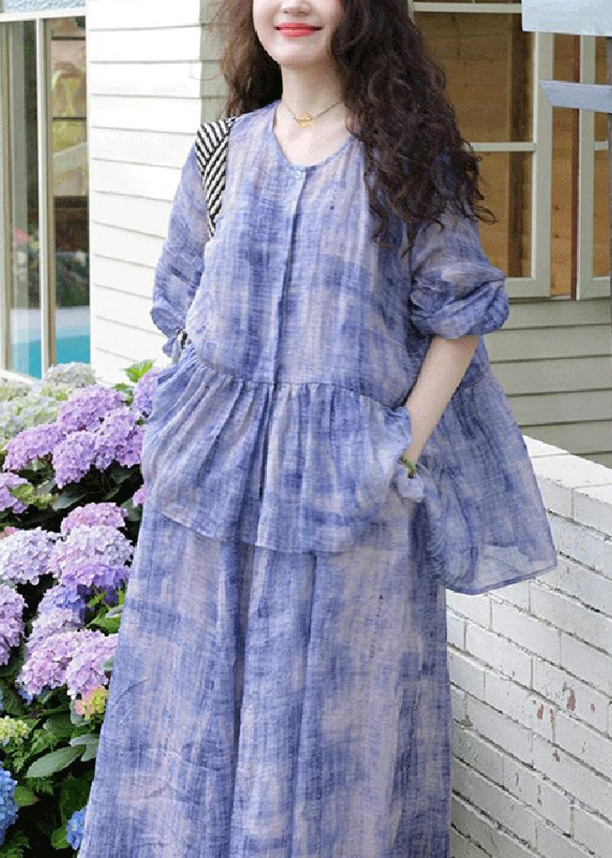 Casual Two Tie Strap Spaghetti Dress And Dye Cardigans Purple