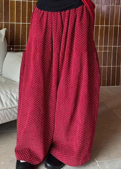 Pants Pockets High Spring Dot Corduroy Wide Red Leg Waist Casual