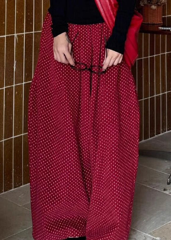 Pants Pockets High Spring Dot Corduroy Wide Red Leg Waist Casual