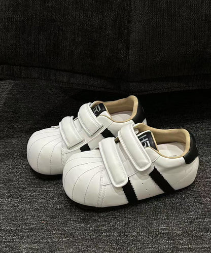 Shoes Cowhide Casual Leather Flat Splicing Buckle Strap Red