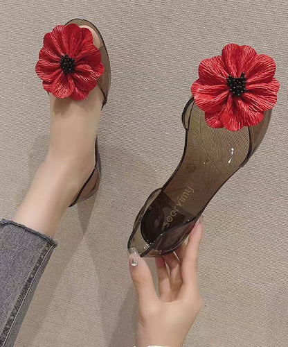 Toe Red Splicing Floral Water Casual Peep Sandals