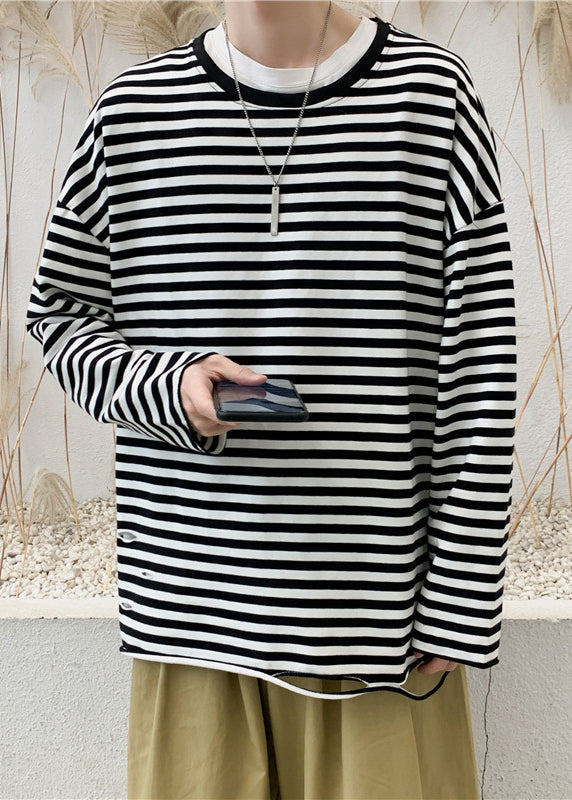 Casual Rot O Neck Striped Baumwolle Herren T Shirts Herbst WJ001