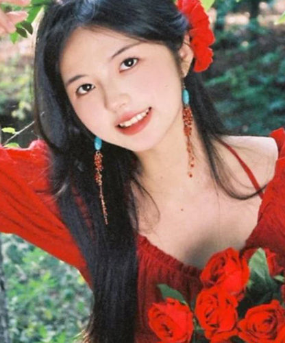 Red Sterling Casual Silver Overgild Tassel Pomegranate Turquoise