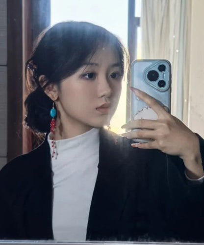 Red Sterling Casual Silver Overgild Tassel Pomegranate Turquoise