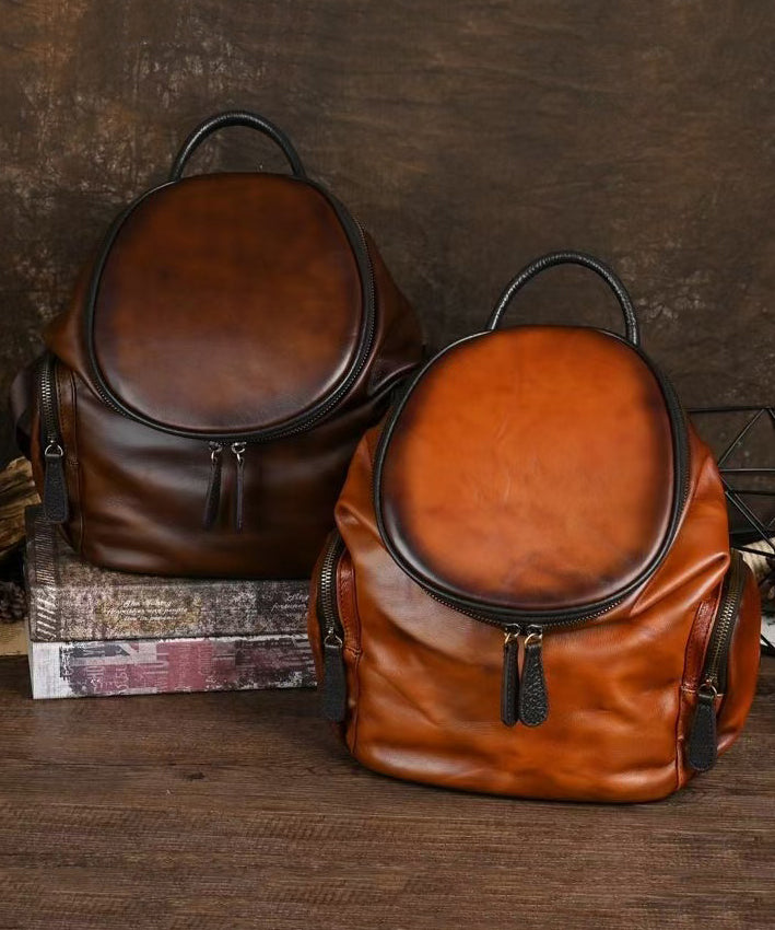 Retro Capacity Casual Calf Yellow Large Backpack Leather Bag