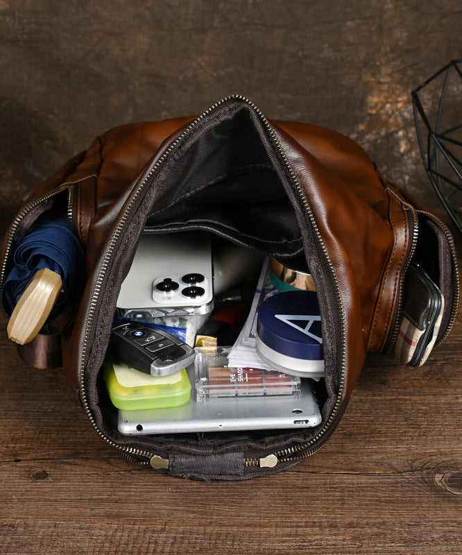 Retro Capacity Casual Calf Yellow Large Backpack Leather Bag