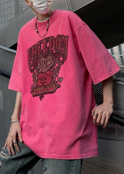 Shirts Half Sleeve Oversized Rose T Print Casual Mens Cotton