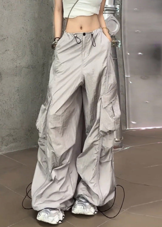 Casual Silvery Summer Drawstring Pants Pockets