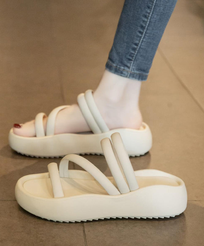 Sandals Slide Casual Faux Leather Black Splicing Platform