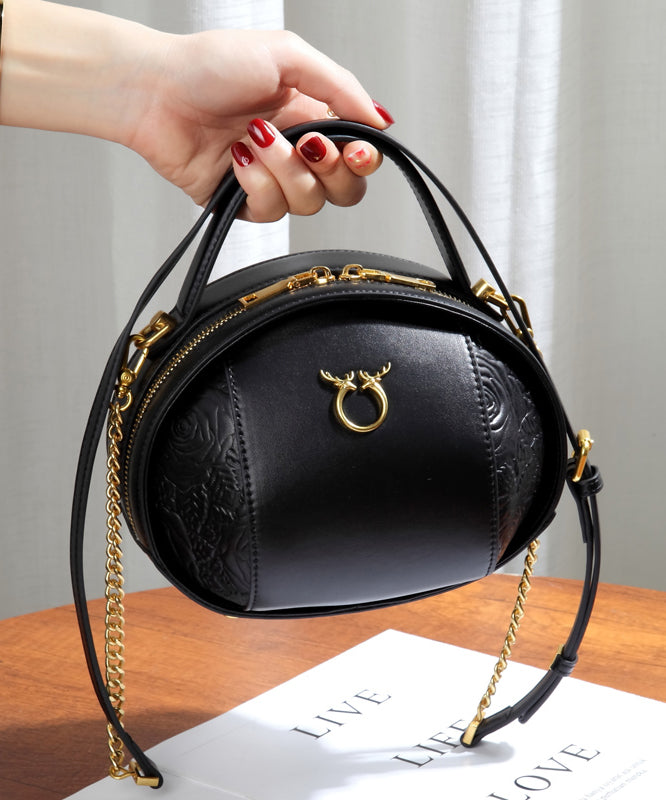 Round Leather Bag Casual Brown Calf Versatile