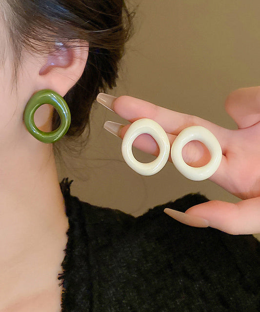 Casual Hoop Resin Earrings Hollow Out White Alloy