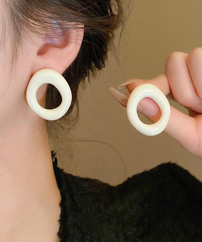 Casual Hoop Resin Earrings Hollow Out White Alloy