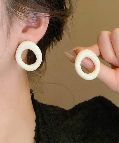 Casual Hoop Resin Earrings Hollow Out White Alloy