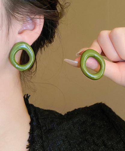 Casual Hoop Resin Earrings Hollow Out White Alloy