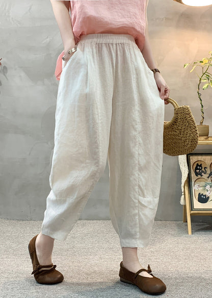 Pants Summer Waist White Linen Harem Casual Elastic