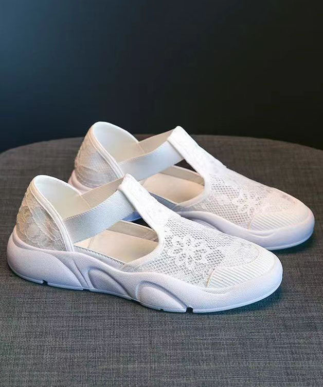 Casual White Flat Sandals Splicing Hollow Out Breathable Lace DD1028