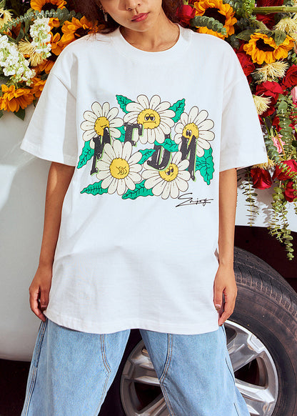 Casual White O-Neck Print Cotton Men T Shirt Summer LK054