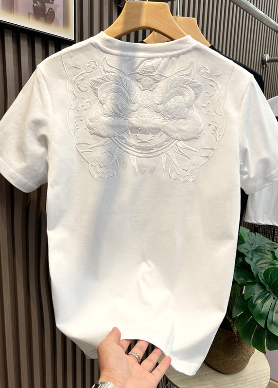 Cotton Shirts Oriental Embroideried T Summer White Casual Men