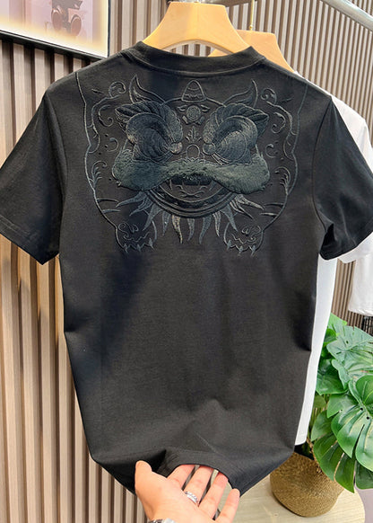 Cotton Shirts Oriental Embroideried T Summer White Casual Men