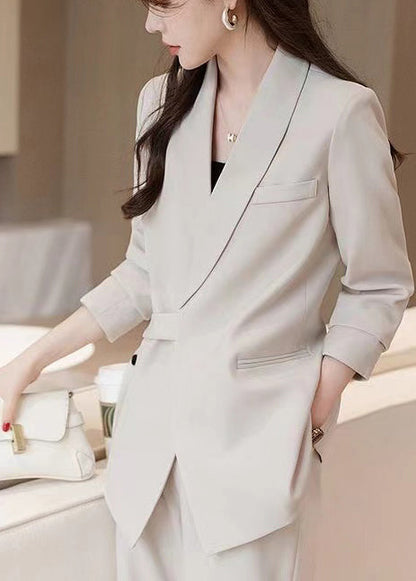 Casual White Spandex Coats Asymmetrical Spring YJ036