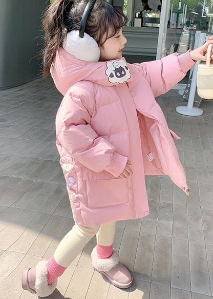 Casual Yellow Print Pockets Girls Hooded Parka Winter WL023