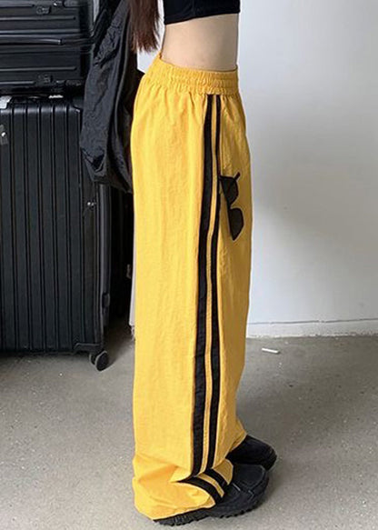 Pants Elastic Waist Yellow Casual Spring Cotton Striped