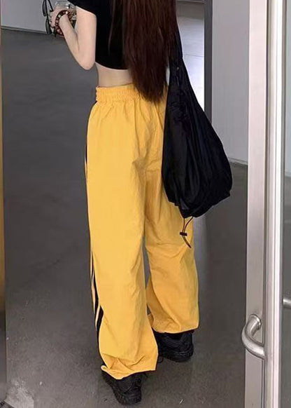 Pants Elastic Waist Yellow Casual Spring Cotton Striped