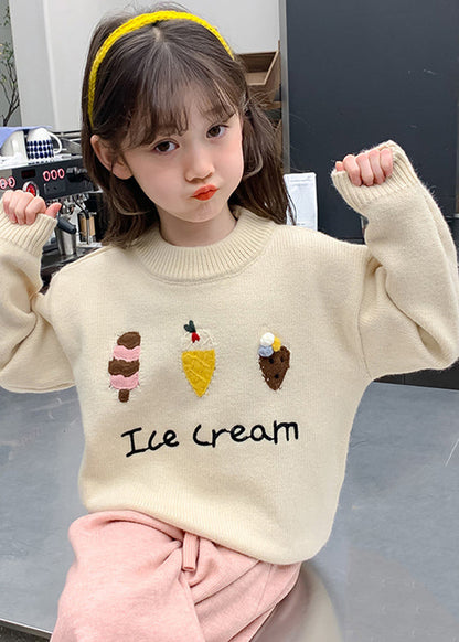 Chic Apricot Applique Thick Cotton Knit Kids Sweaters Winter WL047