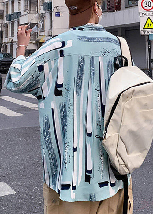 Button Silk Mens Shirt Striped Ice Chic Bracelet Sleeve Apricot