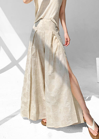 Open Apricot Cotton Pants Skirt Zippered Chic Side Summer