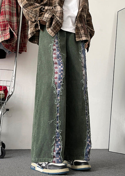 Army Chic Patchwork Pants Original Mens Design Green Corduroy