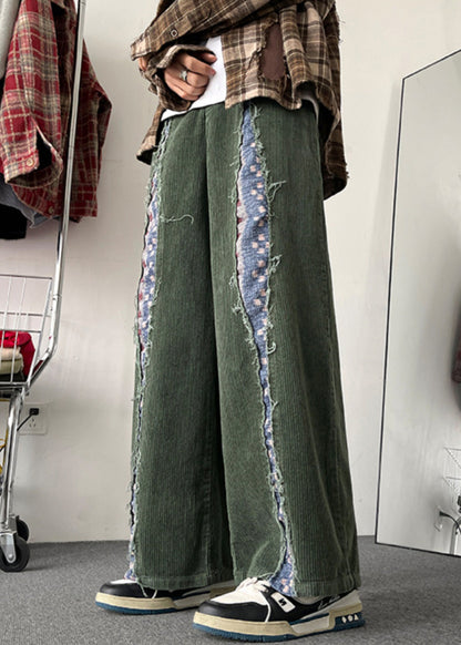 Army Chic Patchwork Pants Original Mens Design Green Corduroy