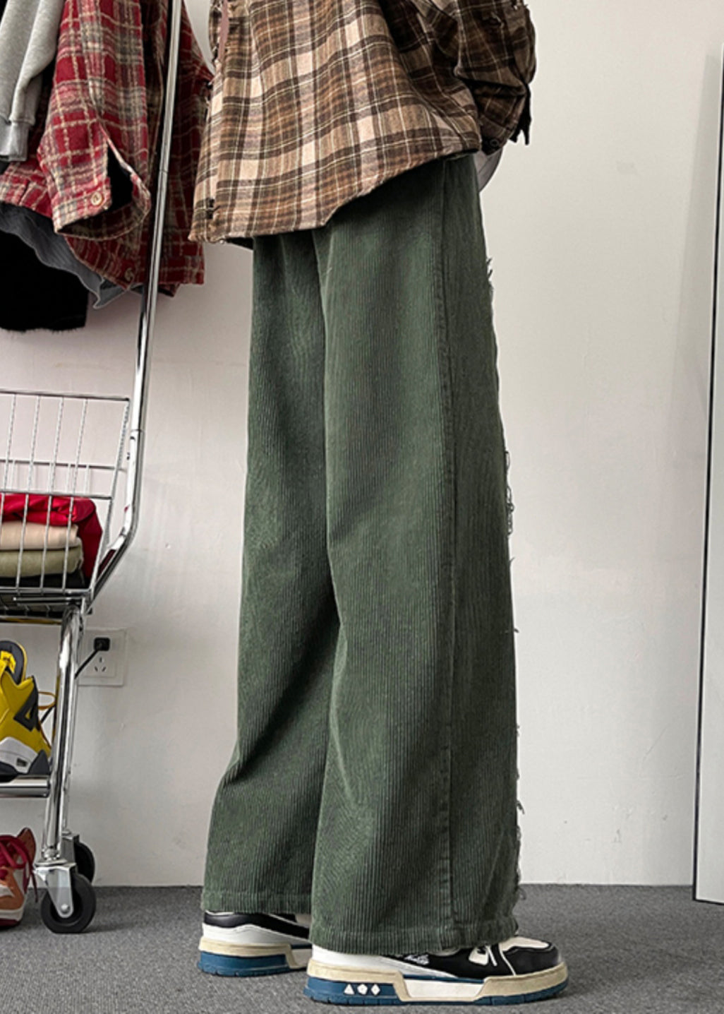 Army Chic Patchwork Pants Original Mens Design Green Corduroy