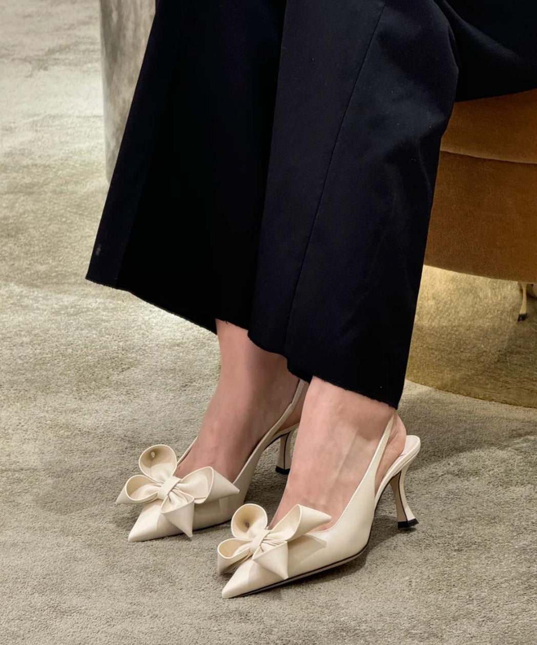 High Toe Splicing Sandals Chic Beige Heel Pointed Bow