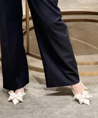 High Toe Splicing Sandals Chic Beige Heel Pointed Bow