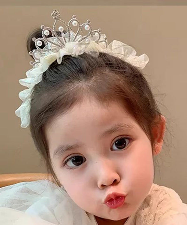 Chic Beige Tulle Zircon Pearl Kids Hairpin YG025