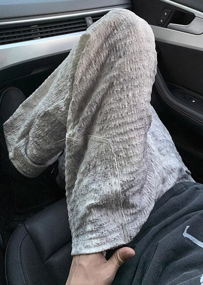 Mens Silk Beige Wrinkled Pants Chic Pockets Ice Summer