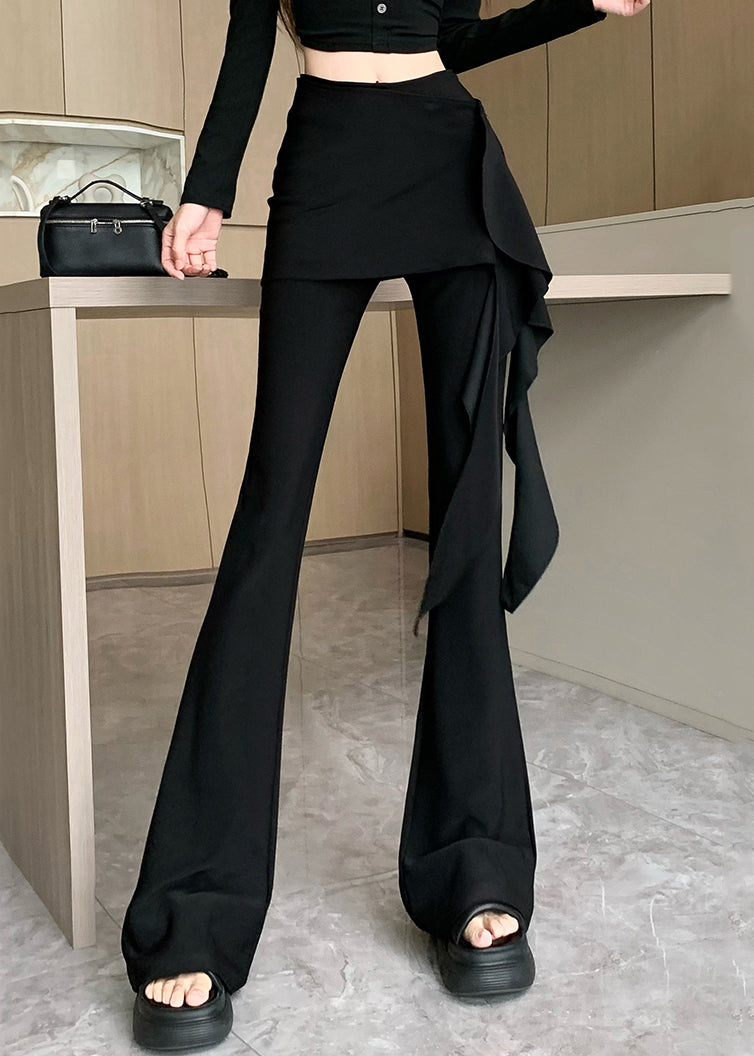 Flare Bottoms Chic Ruffled Asymmetrical Spandex Black Spring