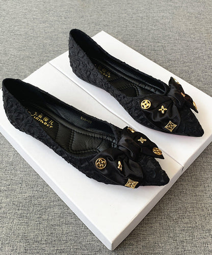 Chic Shoes Bow Black Pointed Flat Splicing Toe