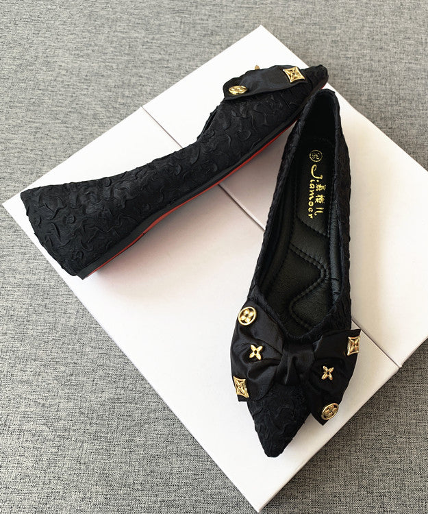 Chic Shoes Bow Black Pointed Flat Splicing Toe