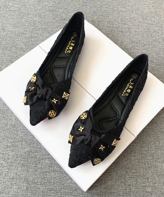 Chic Shoes Bow Black Pointed Flat Splicing Toe