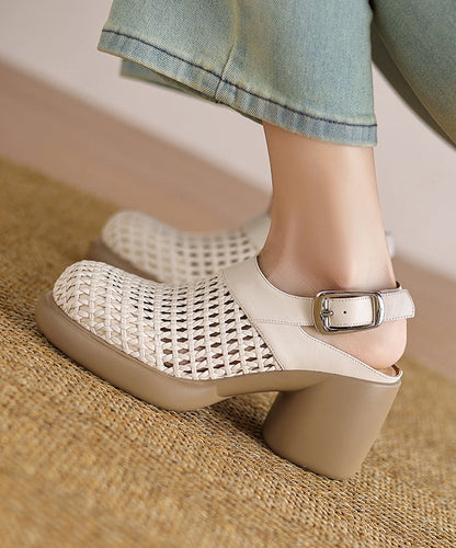 Chic Black Chunky Heel Faux Leather Sandals Hollow Out YC025