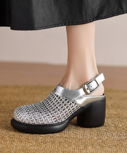 Chic Black Chunky Heel Faux Leather Sandals Hollow Out YC025